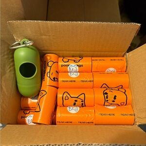 Orange Dog Waste Bags with Dispenser